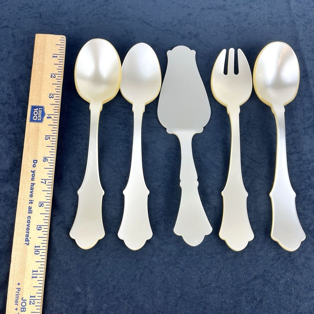 Set Of 5 Vintage Ivory Melamine Serving Set French Provincial Style 1970s MCM